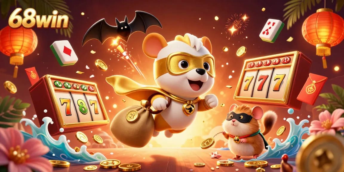 Experience vibrant excitement with 68win in this ultra-detailed casino-themed 3D illustration featuring dynamic characters and elements.