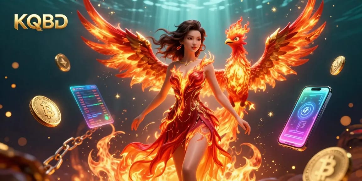 KQBD showcases thrilling moments of sports betting with a stunning Asian character and vibrant crypto elements.