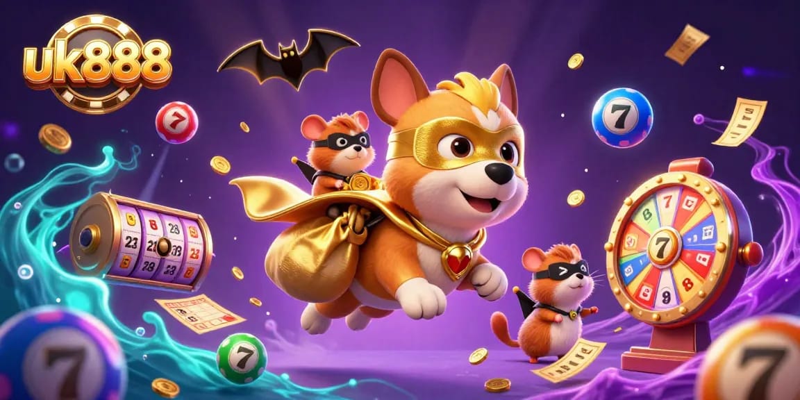Experience endless fun with uk888's vibrant gaming atmosphere featuring animated characters and exciting gaming elements.
