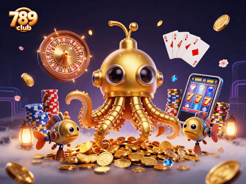 Experience dynamic gameplay at 789 club with a golden kraken and colorful casino elements