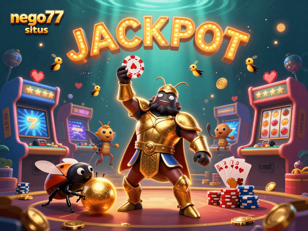 Engage with the exciting world of nego77 situs featuring colorful 3D casino elements and characters in action.
