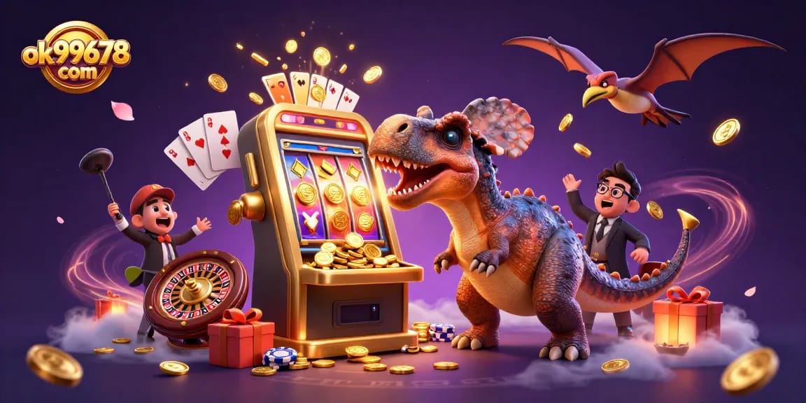 Experience thrilling wins at ok99678 com as a pachycephalosaurus hits a jackpot slot machine.