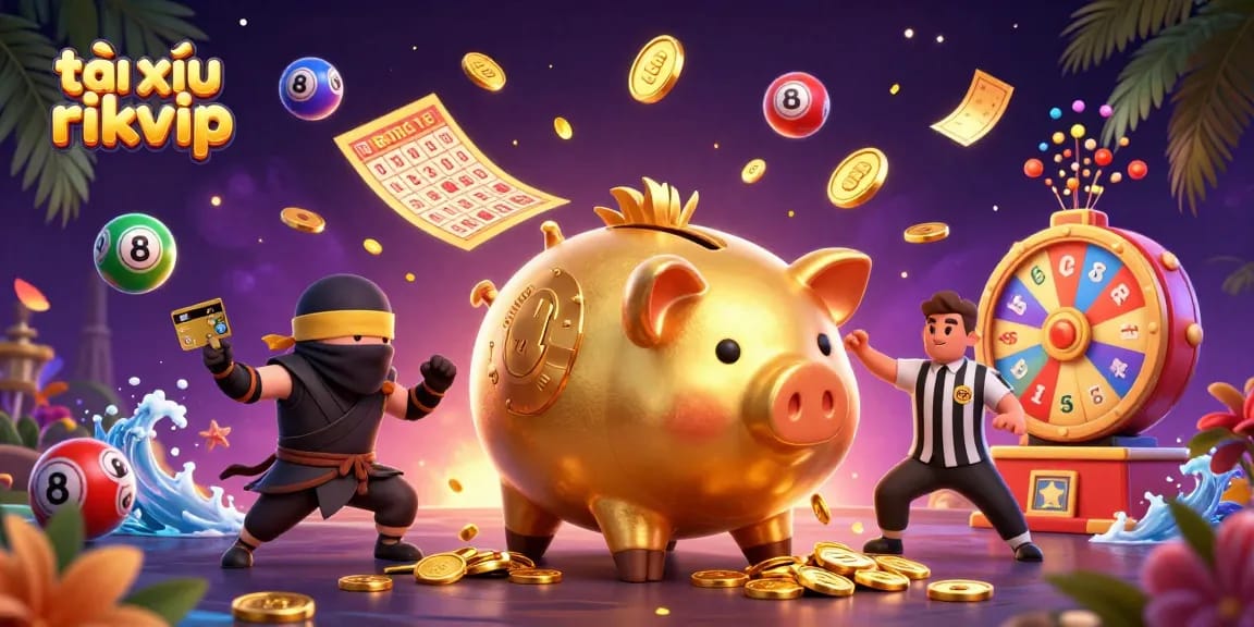 Engage in thrilling gameplay with tài xỉu rikvip featuring an epic scene of characters battling for coins.
