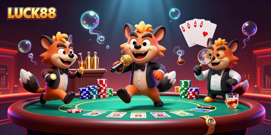 Experience the thrill of LUCK88 with engaging games and vibrant casino scenes showcasing hyenas in action.