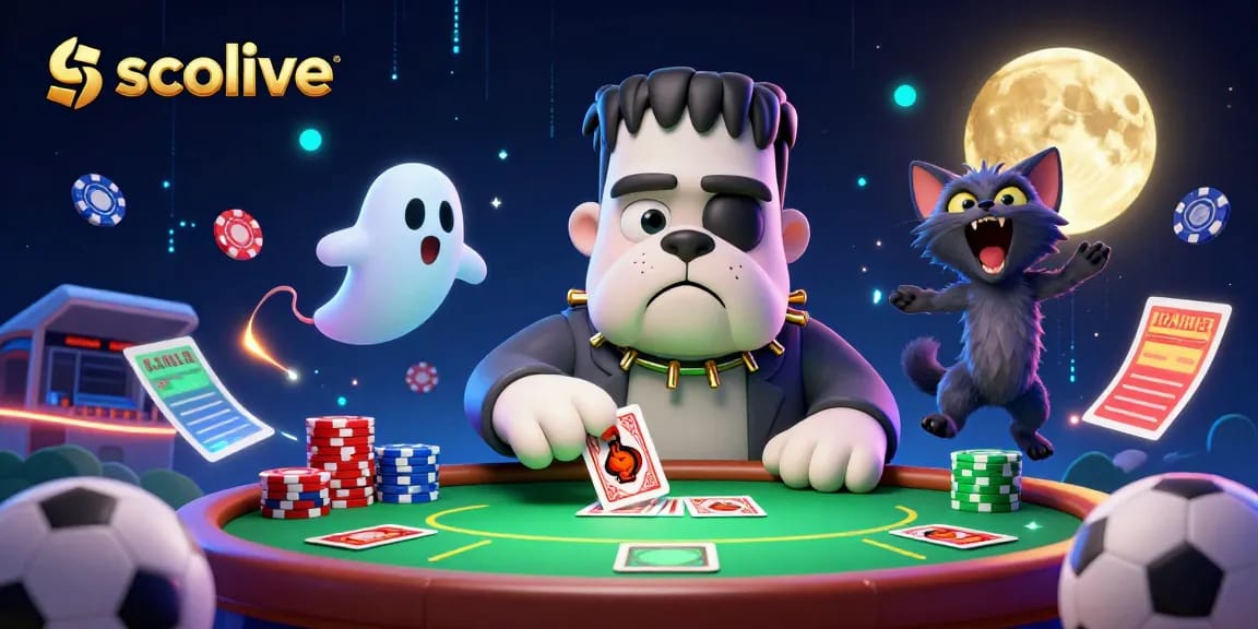 Socolive sports betting illustration showcasing lively characters and dynamic elements like soccer balls and betting slips.