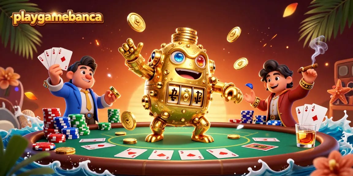 Engage with playgamebanca in an exciting poker adventure amidst golden golems.