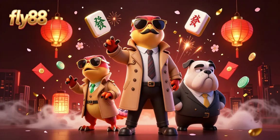 Fly88's exclusive VIP experience captured in a whimsical raptor illustration, highlighting the fun atmosphere of online gambling.