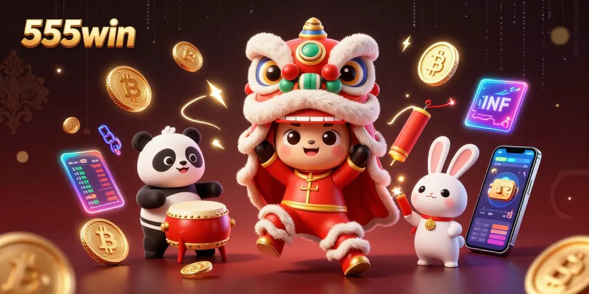 Experience the excitement at 555win with interactive casino illustrations featuring crypto elements and vibrant characters.