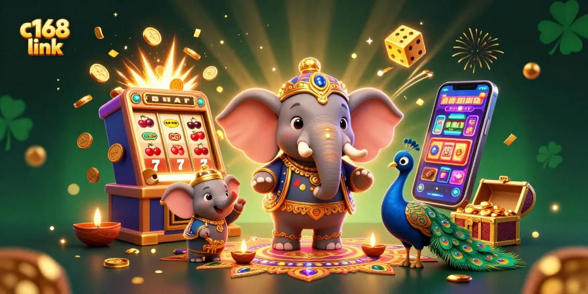 Experience thrilling wins at c168 link with a vibrant 3D illustration showcasing dynamic casino elements.