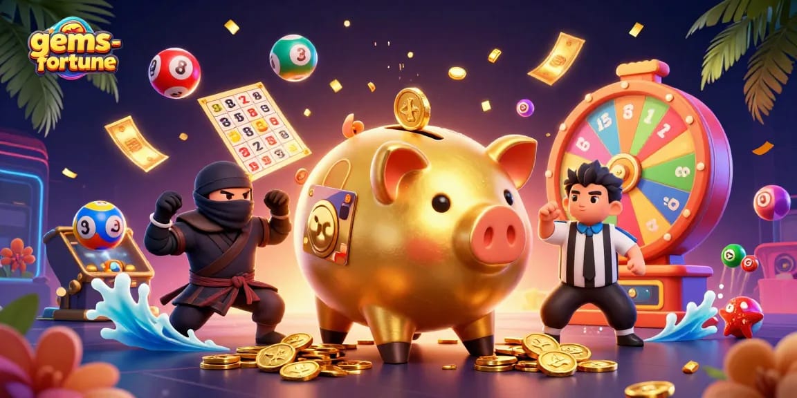 Engage in gems-fortune with dynamic characters and colorful elements in an exciting casino scene.