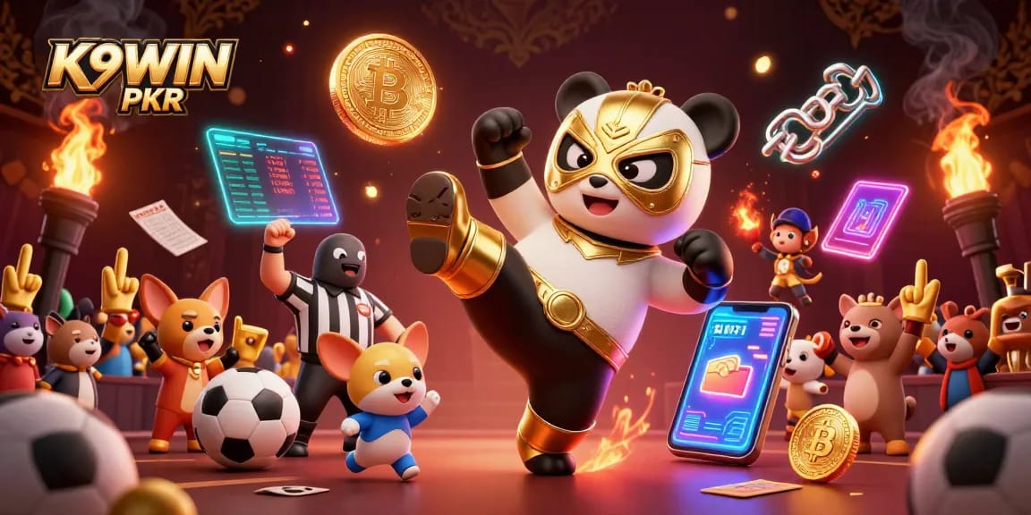 Bet on K9WIN PKR with thrilling sports betting action featuring vibrant characters and dynamic elements.