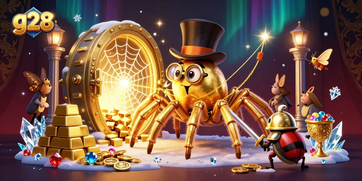 Engage with g28 to experience the thrill of winning as vibrant characters celebrate in a lavish casino.