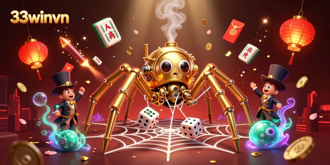 Engage with exhilarating 33winvn experiences, showcasing intricate steampunk casino elements and animated charm.