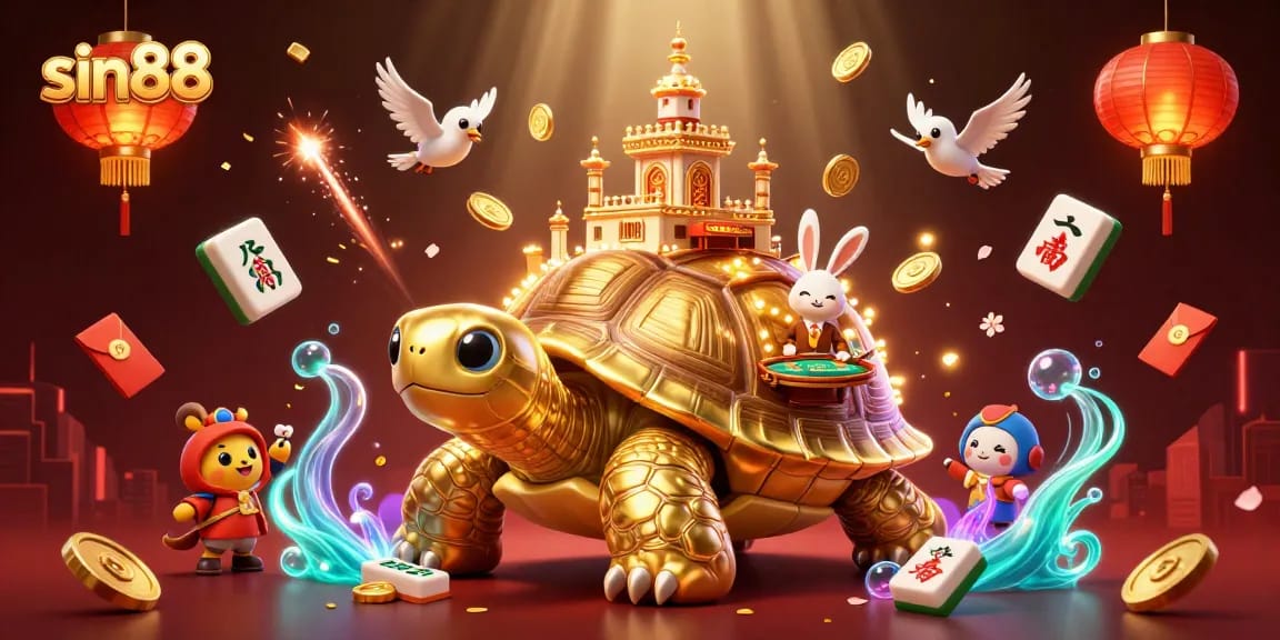Play at sin88 and win with exciting 3D casino games featuring golden tortoise and rabbit dealer.
