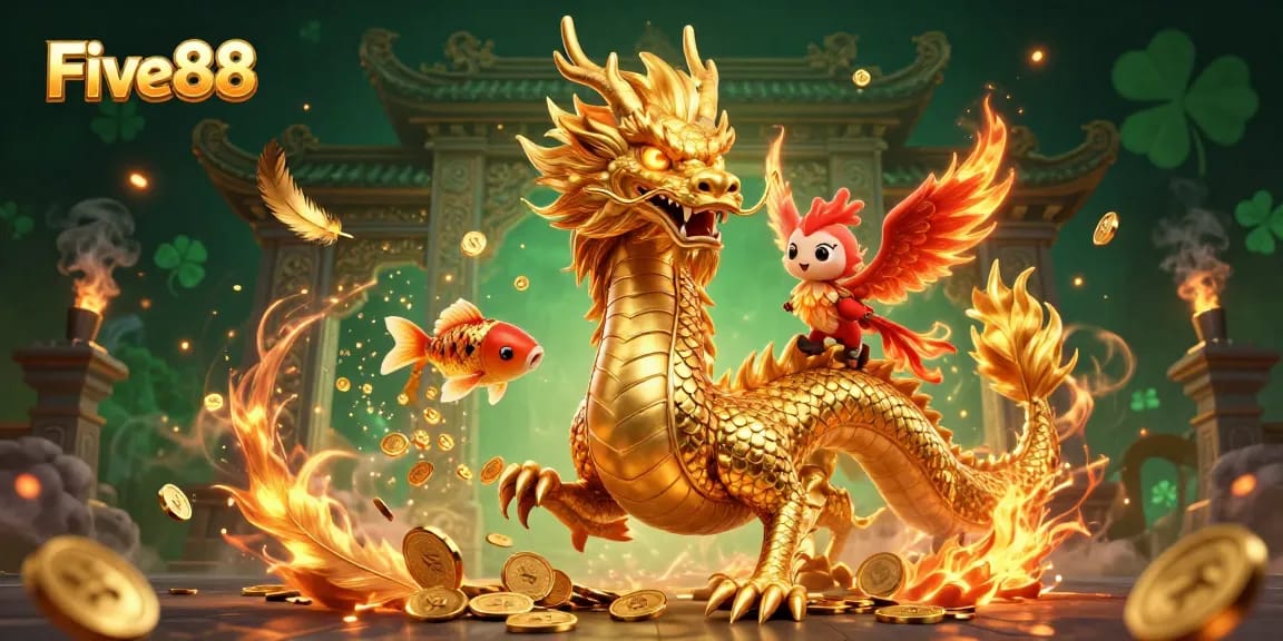 Engage in thrilling experiences with Five88's vibrant casino scene featuring iconic gaming symbols.