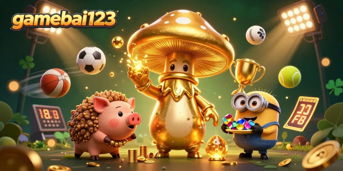 Experience the excitement of gamebai123 with dynamic casino action, showcasing vibrant 3D characters and elements.