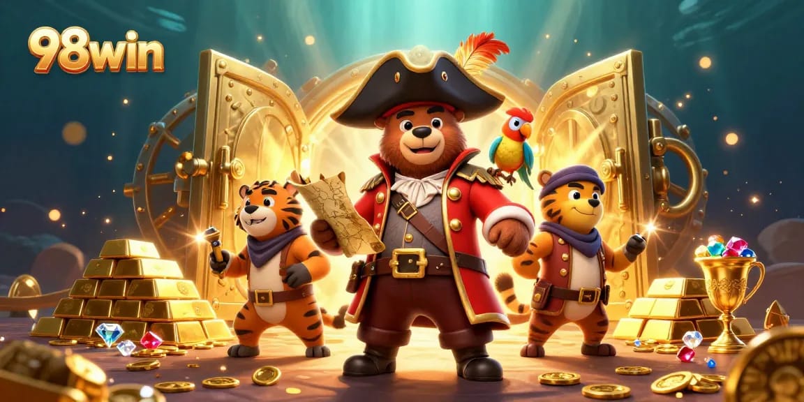 Join the exciting adventure with 98win as a pirate captain and his crew look for treasure and big wins.
