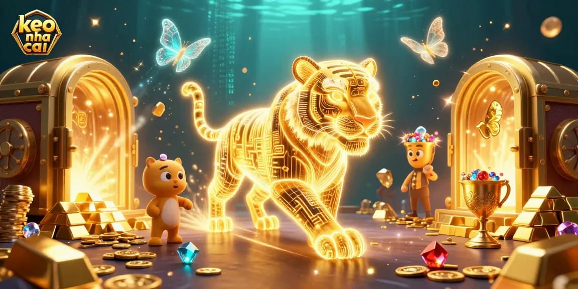 Join the thrilling keo nha cai adventure with a glowing tiger in a vibrant digital casino!