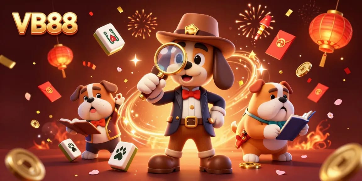 Engage in thrilling gameplay with VB88 at this lively cartoon casino scene featuring poker clues and festive elements.