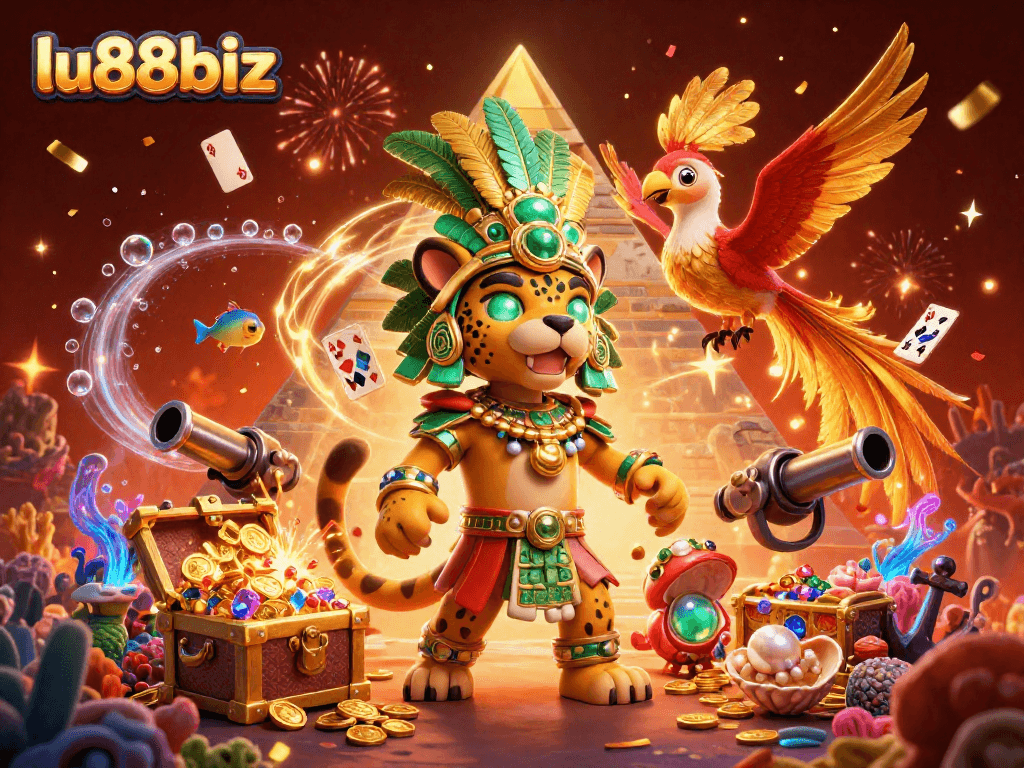 Experience dynamic gameplay with lu88biz, featuring vibrant characters and a rich casino atmosphere.