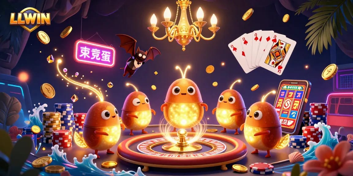 Experience exciting games at LLWIN in a vibrant 3D cartoon casino filled with glowing characters and action.