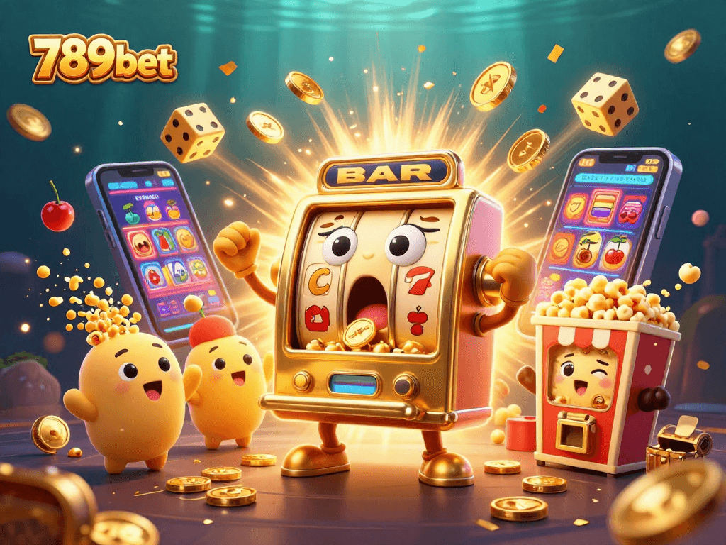 Experience the thrill of winning at 789bet as golden coins spill from a shocked slot machine!