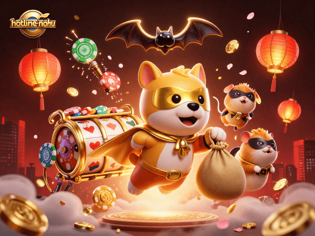 Experience thrilling action in hotline-nohu as a superhero dog soars with gold coins and poker chips!