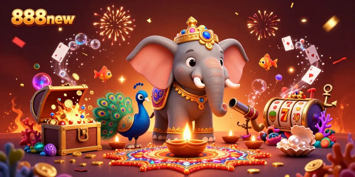 Experience thrilling casino excitement with 888new's vibrant 3D illustration of festive gaming elements.