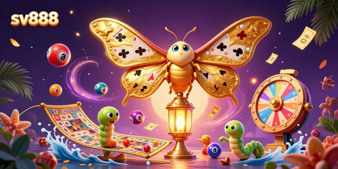 Win big with sv888's exciting 3D casino scene featuring vibrant lottery balls and games.