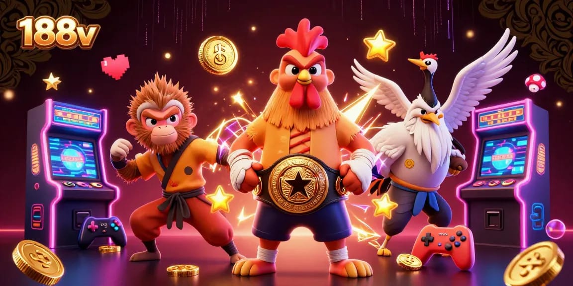 Engage in casino thrills with 188v's dynamic 3D illustration featuring gaming champions.