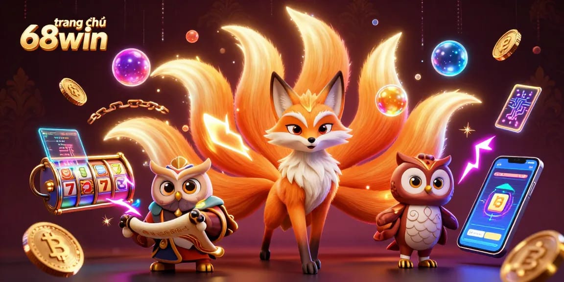 Experience the vibrant action of trang chủ 68win with colorful slot reels and mystical characters.