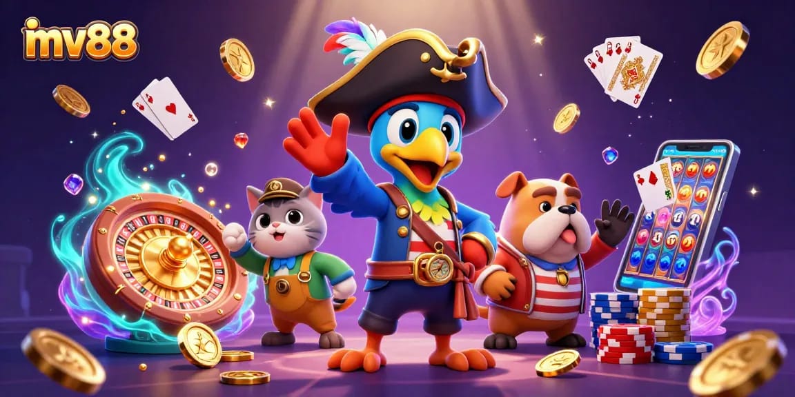 Spin to win with mv88 in this vibrant 3D casino scene filled with golden coins and roulette.