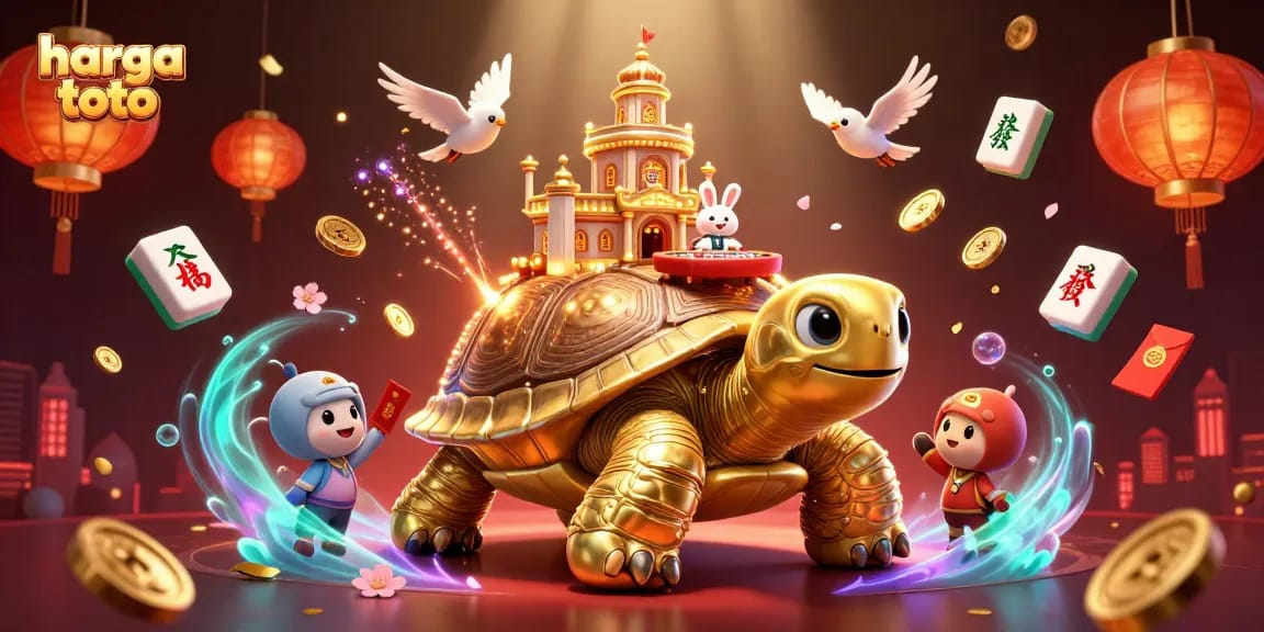 Experience the excitement of harga toto with a golden tortoise casino scene featuring winning elements.