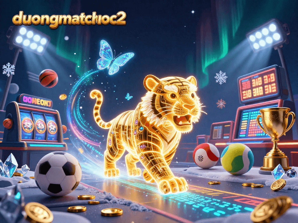 Engage in duongmatchuoc2 with a vibrant scene featuring golden tiger and sports elements in a digital casino.