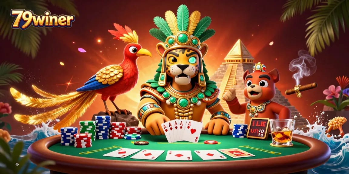 Engage in thrilling card action at 79winer with vibrant casino-themed illustrations.