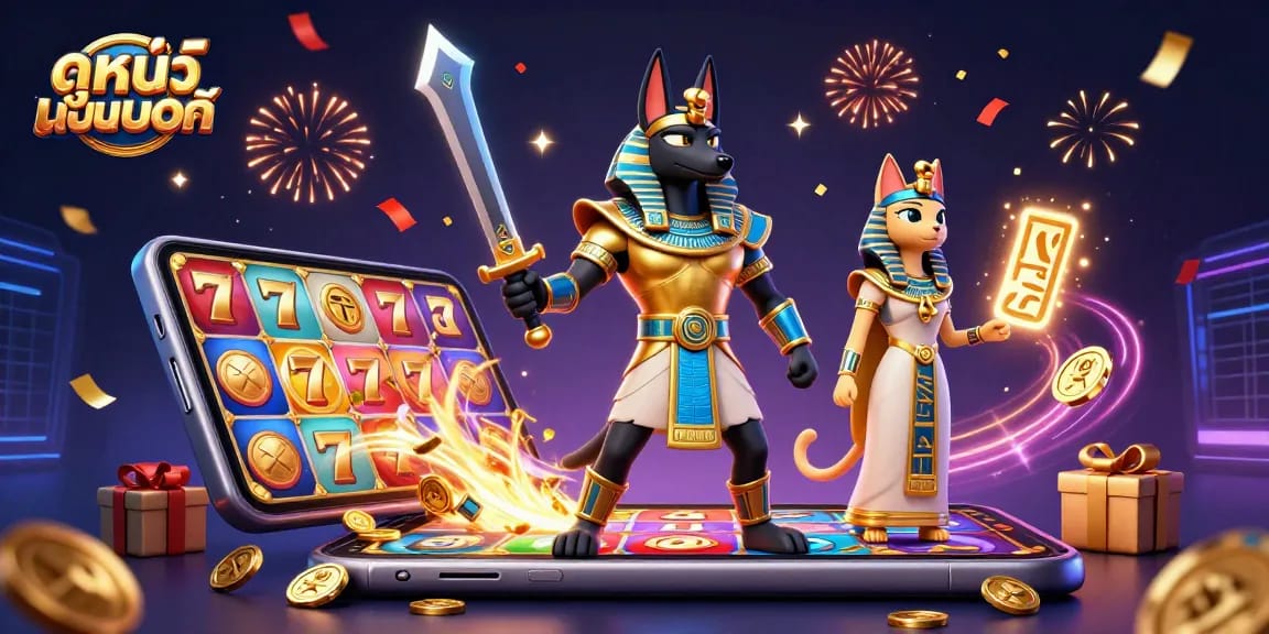 Spin slot games and win prizes while enjoying ดูหนังออนไลน์ in vibrant 3D illustration.