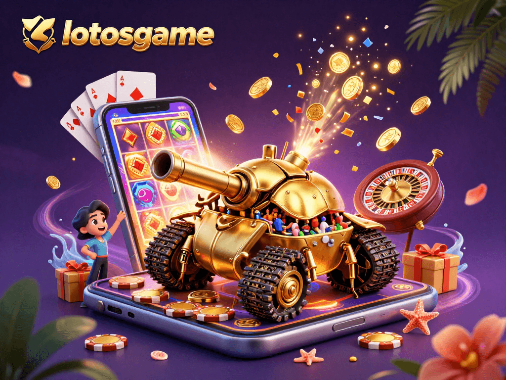 Experience thrilling gaming adventures with lotosgame's vibrant casino adventure scene featuring a golden beetle tank.