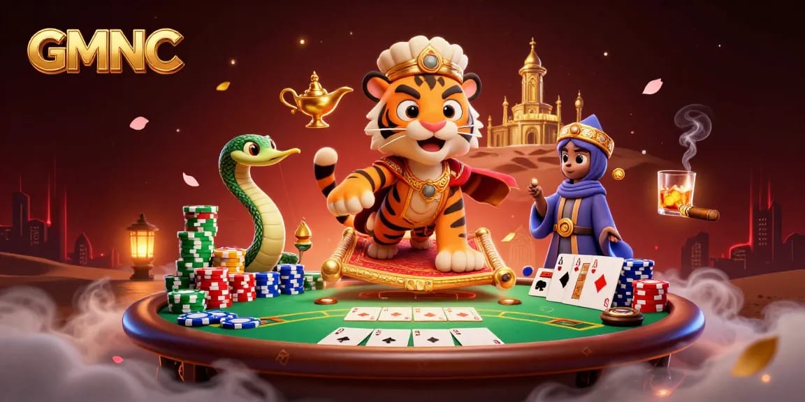 Experience GMNC's rich gaming environment with a vibrant Arabian Nights casino adventure scene.