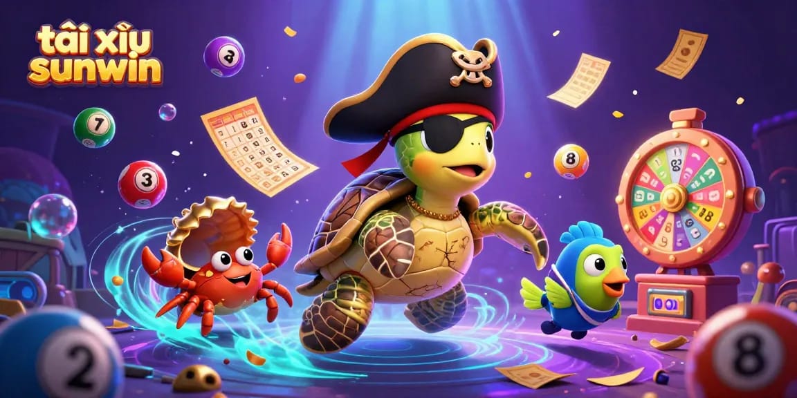 Play tài xỉu sunwin in a colorful casino scene with dynamic lottery elements.