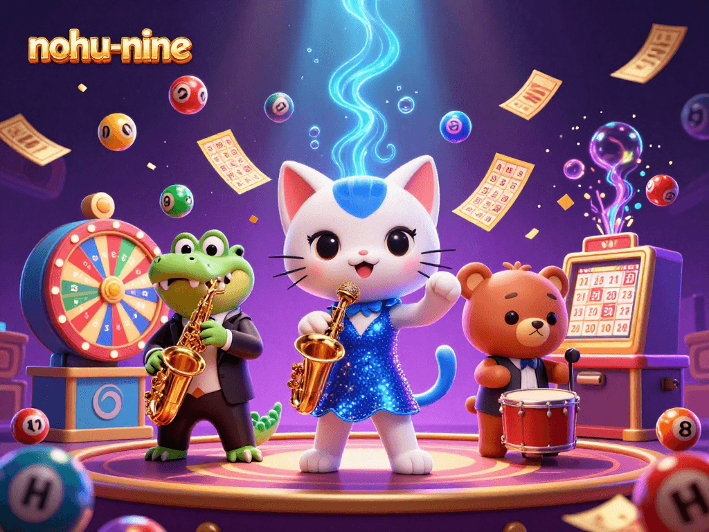 Experience the excitement of nohu-nine with a lively casino scene featuring animated characters and dynamic game elements.