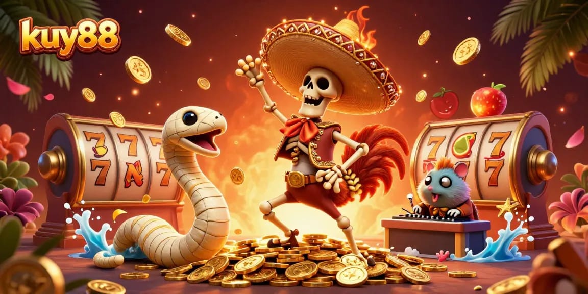 Engage in thrilling gameplay with kuy88 at the casino, featuring vibrant slot elements and exciting characters.