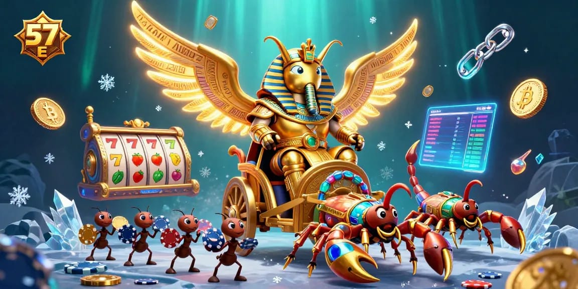Engage with 57 E’s exciting gaming world featuring vibrant 3D characters and casino elements.