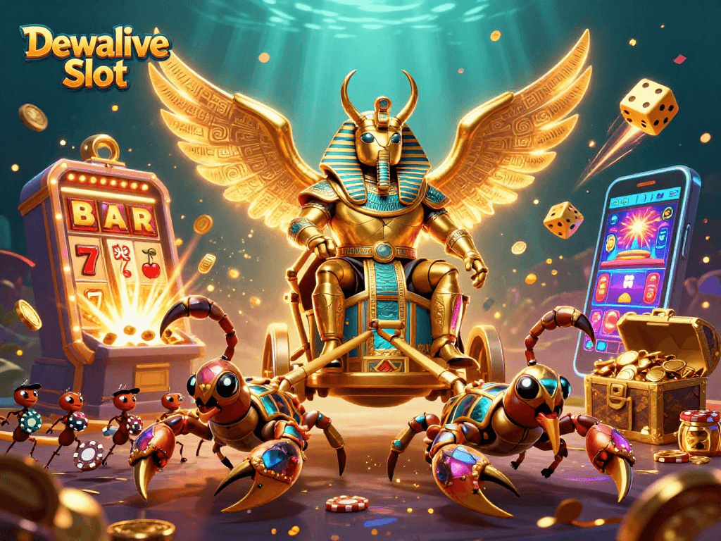 Experience the thrill of Dewalive Slot games with a vibrant, dynamic scene showcasing the excitement of jackpots.