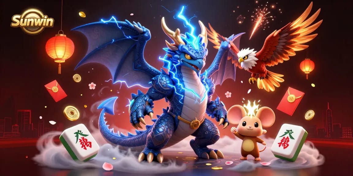 Sunwin offers exhilarating gaming experiences with vibrant imagery of casino symbols and characters.
