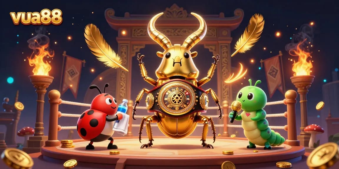 Engage with vua88's exciting gameplay in a vibrant illustrated arena filled with coins and colorful effects.