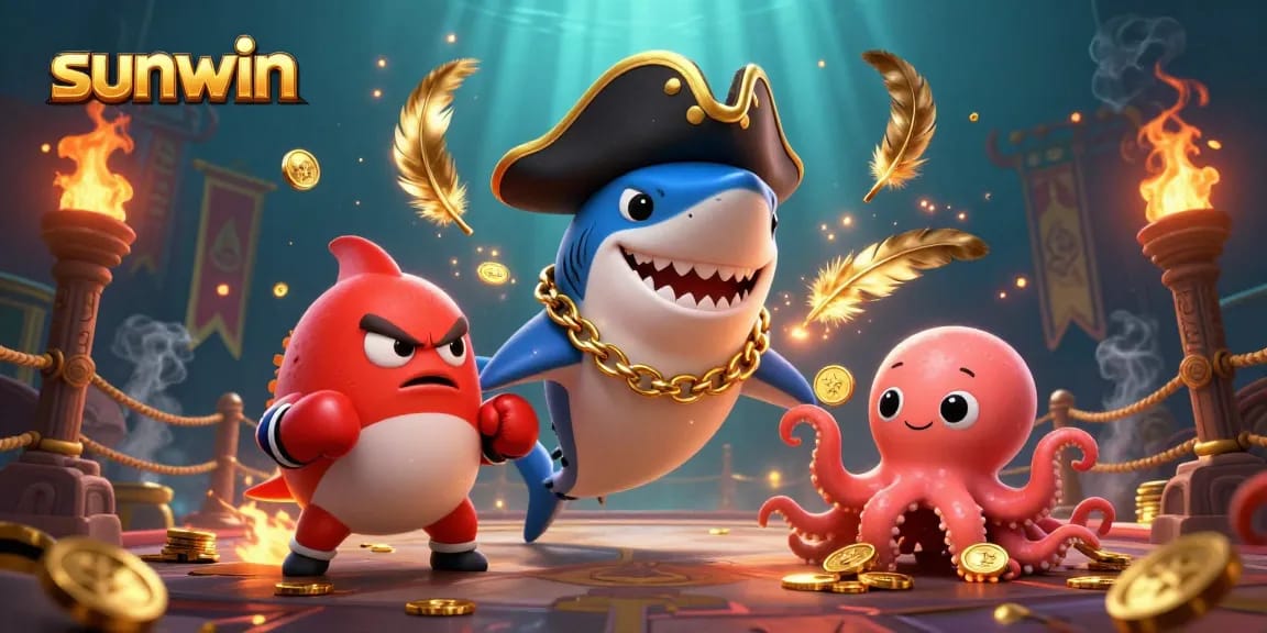 Win big at Sunwin with an exciting 3D pirate-themed gambling scene featuring dynamic characters.