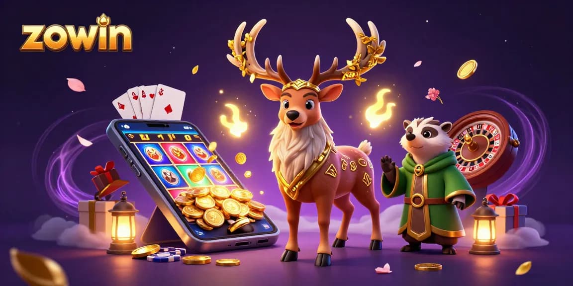 Play exciting slot games at zowin with golden coins and vibrant graphics in a magical atmosphere.