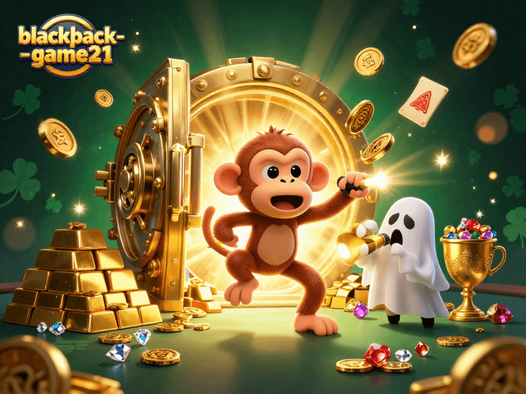 Experience excitement with blackjack-game21 as a poltergeist monkey juggles treasures in a haunted casino.