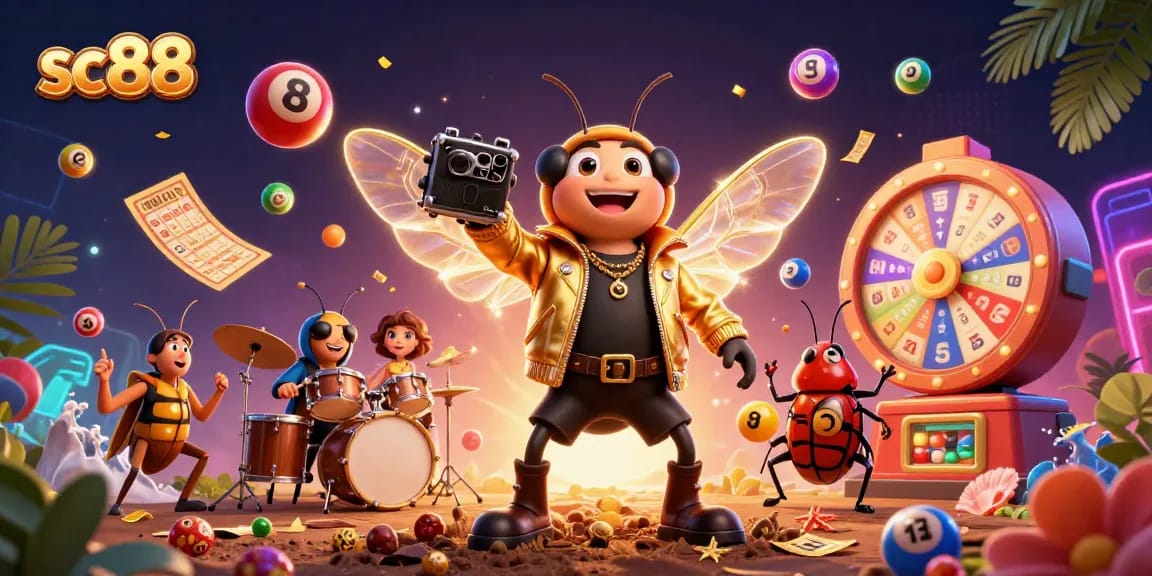 sc88 engages players with a vibrant lottery scene featuring buzzing characters and dynamic game elements