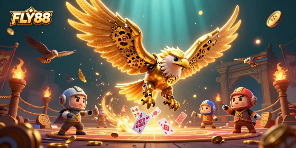 FLY88 captures the excitement of gaming with a thrilling casino scene showcasing dynamic characters and elements.